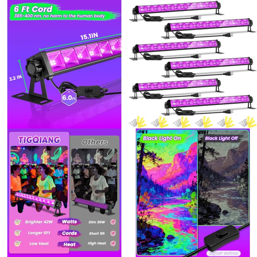 4W 팩 LED 블랙 라이트 바, 풋 케이블+스위치+플 - Party Supplies 리뷰 및 가격