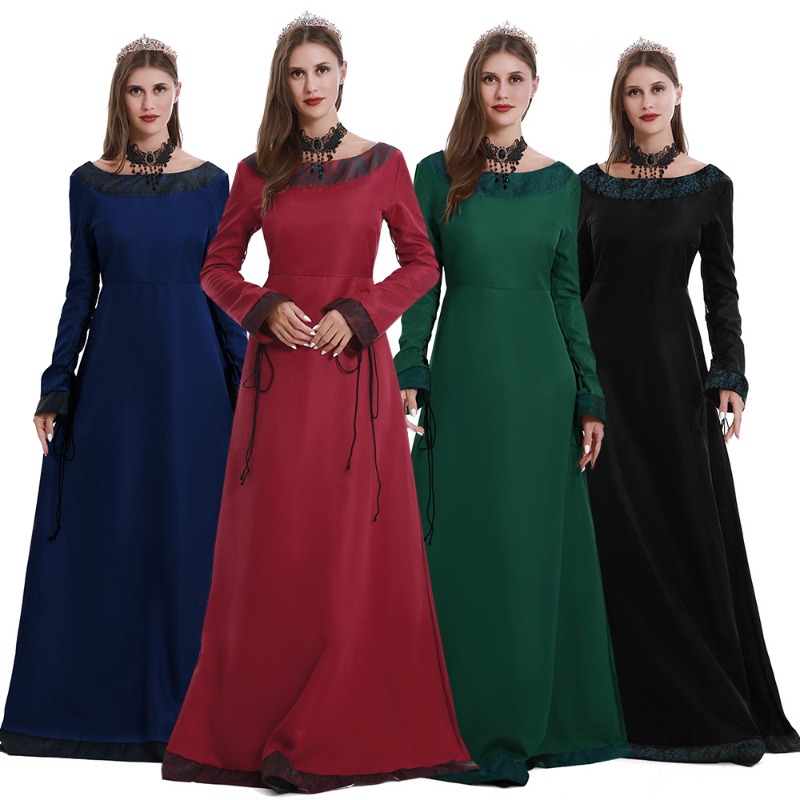여성용 중세풍 롱 드레스, V넥, 긴 소매, 레이스 장 - Medieval Renaissance Dress Women 리뷰 및 가격