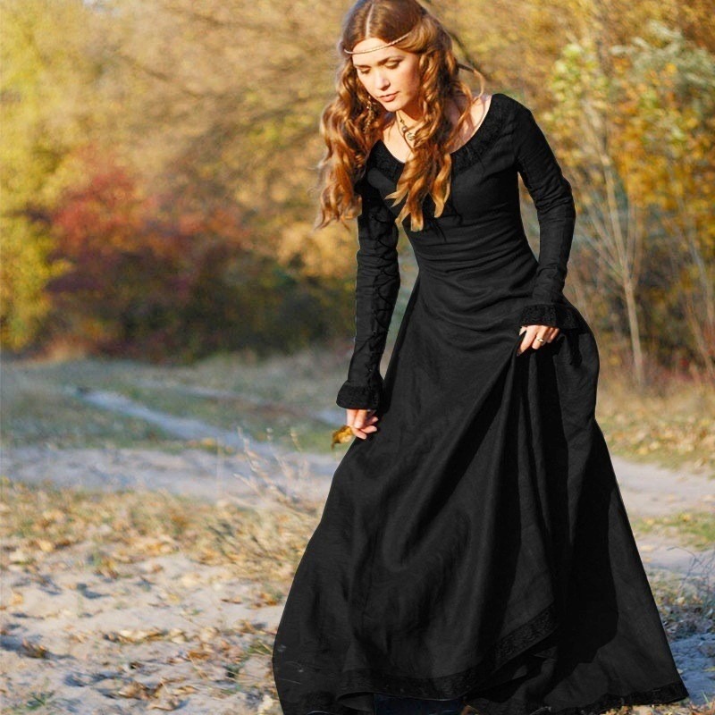 여성용 중세풍 롱 드레스, V넥, 긴 소매, 레이스 장 - Medieval Renaissance Dress Women 리뷰 및 가격