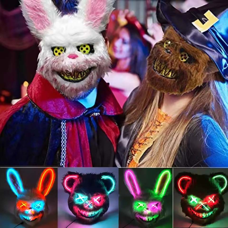 LED 블러디 래빗 마스크, 빛나는 킬러 블랙 베어 마 - Led Purge Mask Halloween 리뷰 및 가격