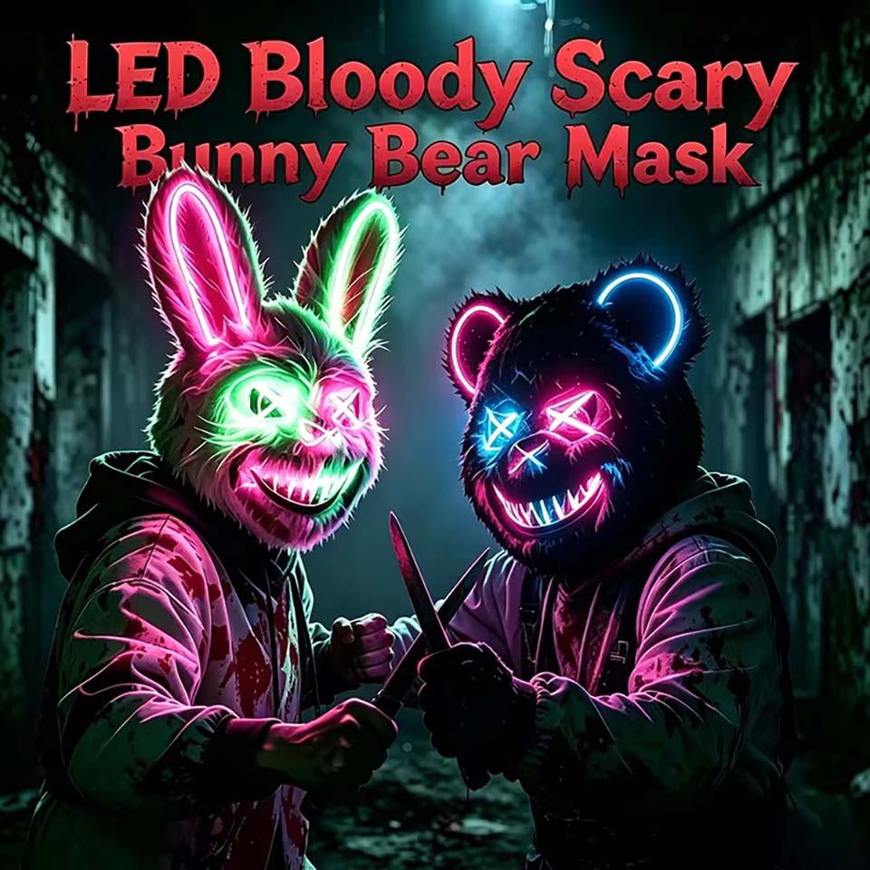 LED 블러디 래빗 마스크, 빛나는 킬러 블랙 베어 마 - Led Purge Mask Halloween 리뷰 및 가격