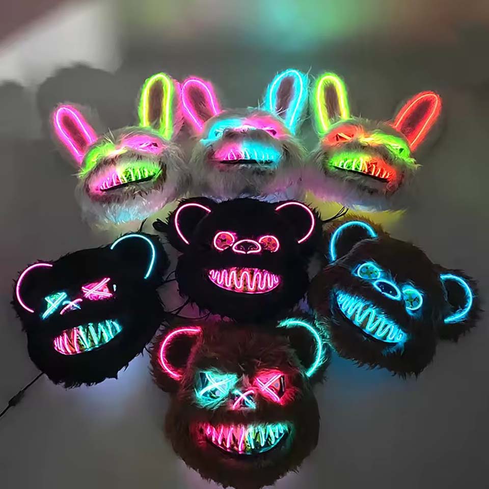 LED 블러디 래빗 마스크, 빛나는 킬러 블랙 베어 마 - Led Purge Mask Halloween 리뷰 및 가격